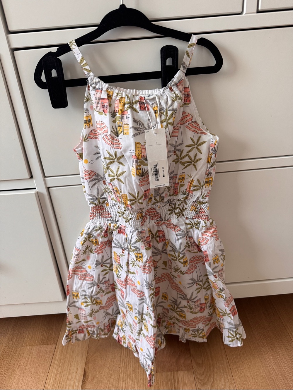 Janie and Jack White Tropical Print Sundress with Pink and Olive Accents